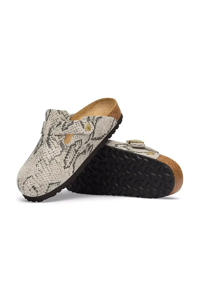 Birkenstock Kadın Süet Terlik Sabot Boston Rivet Logo Suede Leather Snake