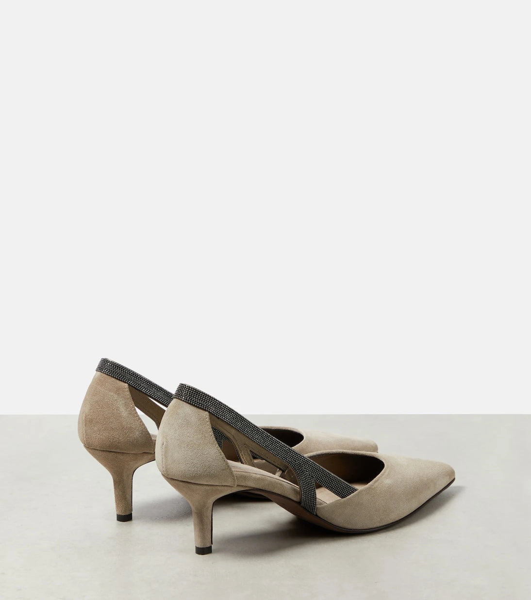 Brunello Cucinelli - Embellished suede slingback pumps