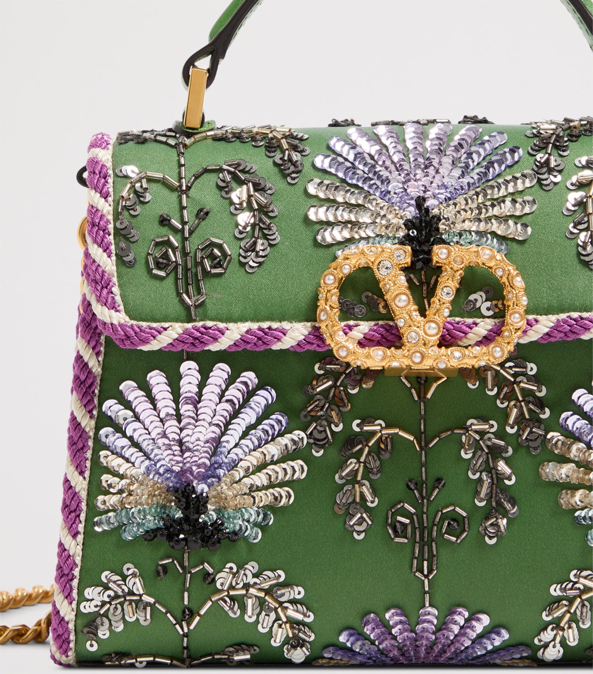 Valentino Garavani Green Mini Leather Embellished Top-Handle Bag