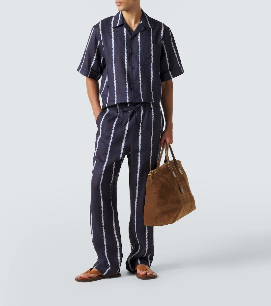 Commas - Striped linen bowling shirt