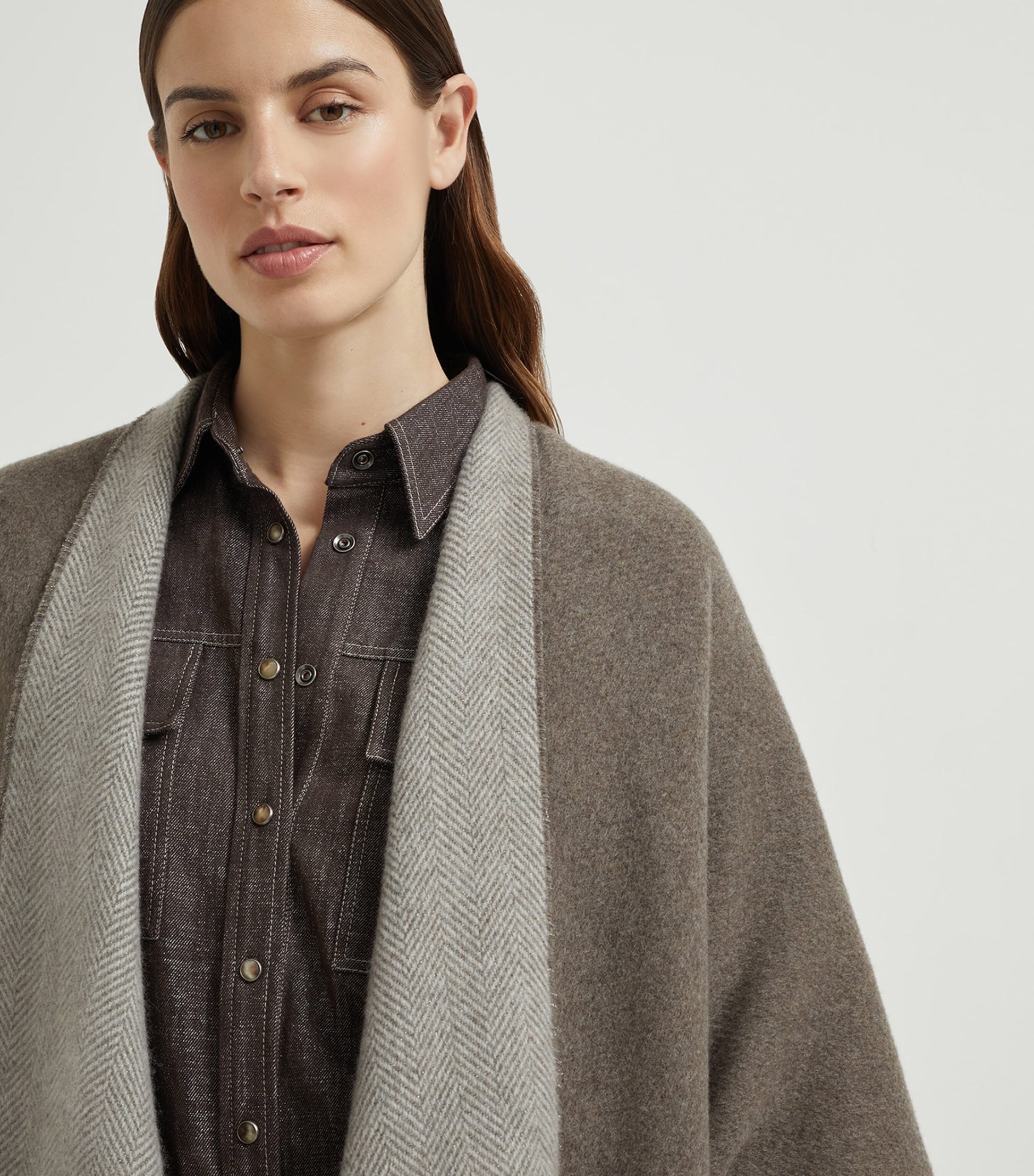 Brunello Cucinelli Brown Cashmere Sparkling Poncho