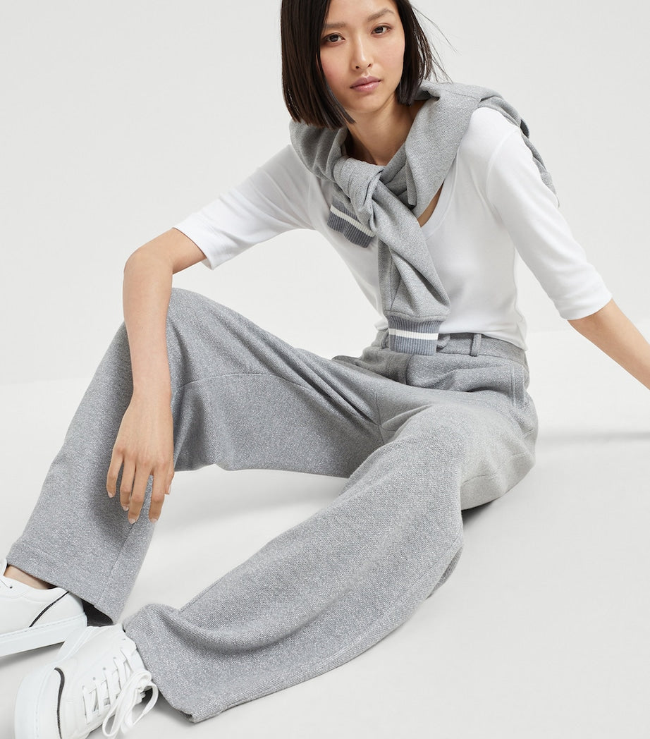 Sparkling Piqué Wide-Leg Trousers