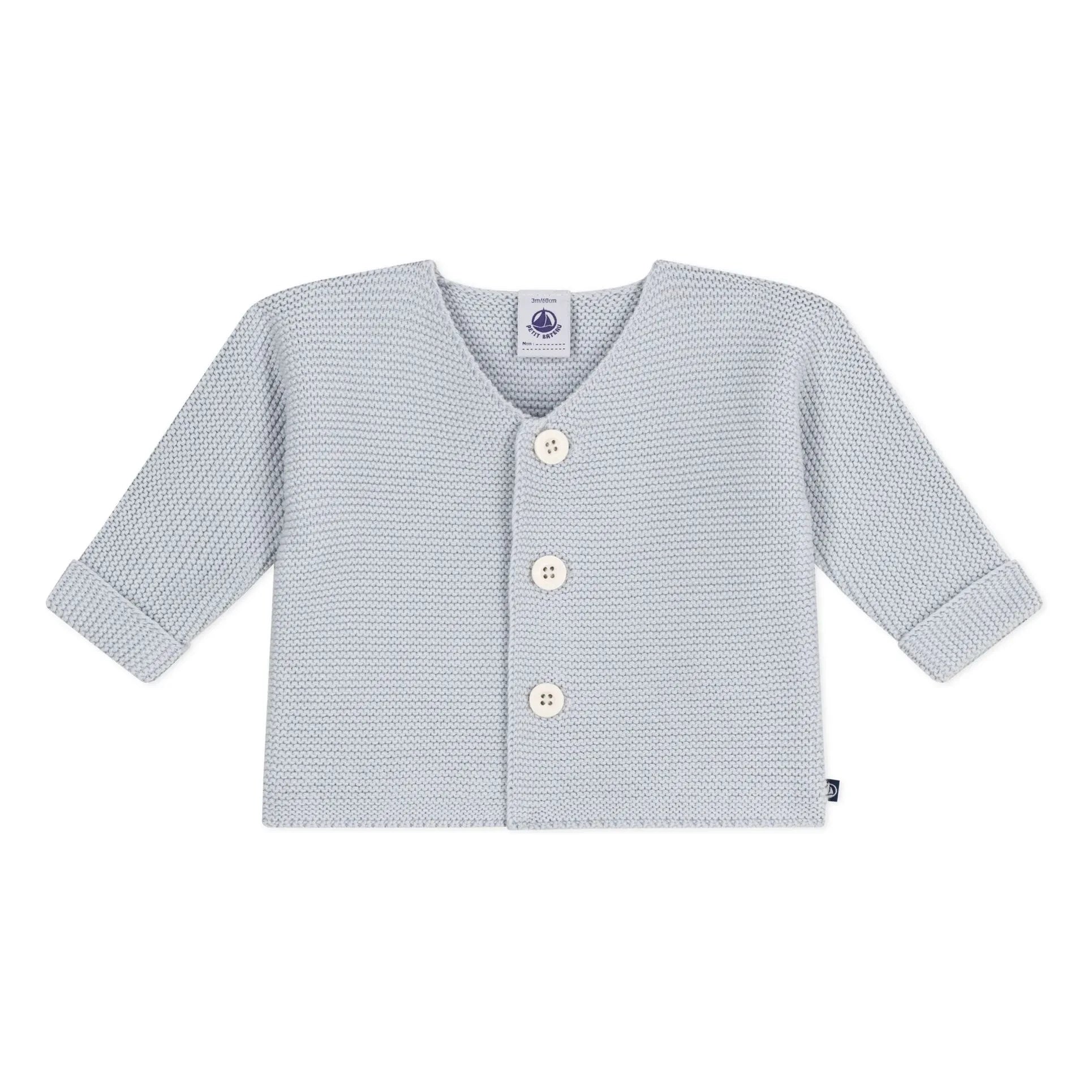 Petit Bateau - Organic Cotton Fine Knit Cardigan | Light grey