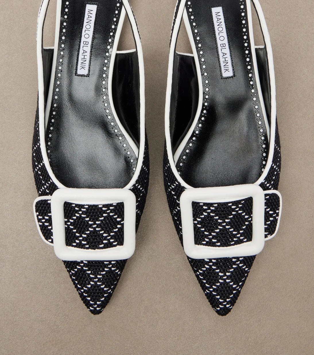 Manolo Blahnik - Maylura raffia-effect slingback flats
