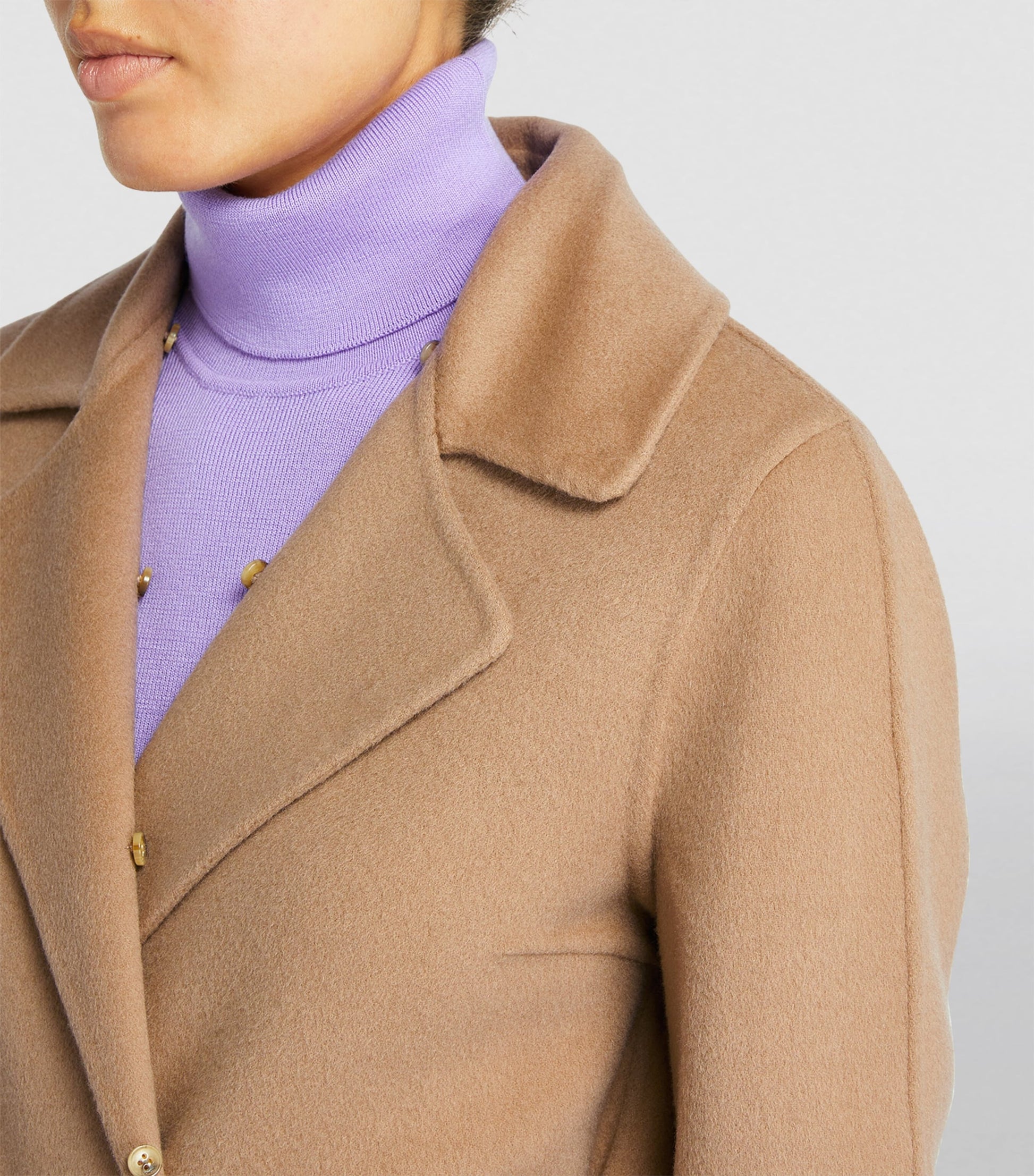 Yves Salomon Beige Cashmere-Wool Fox Fur-Trim Coat