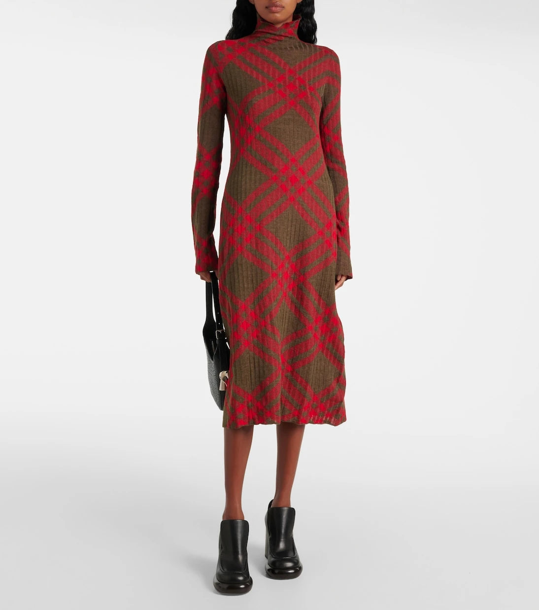 Burberry - Burberry Check ribbed-knit midi dress
