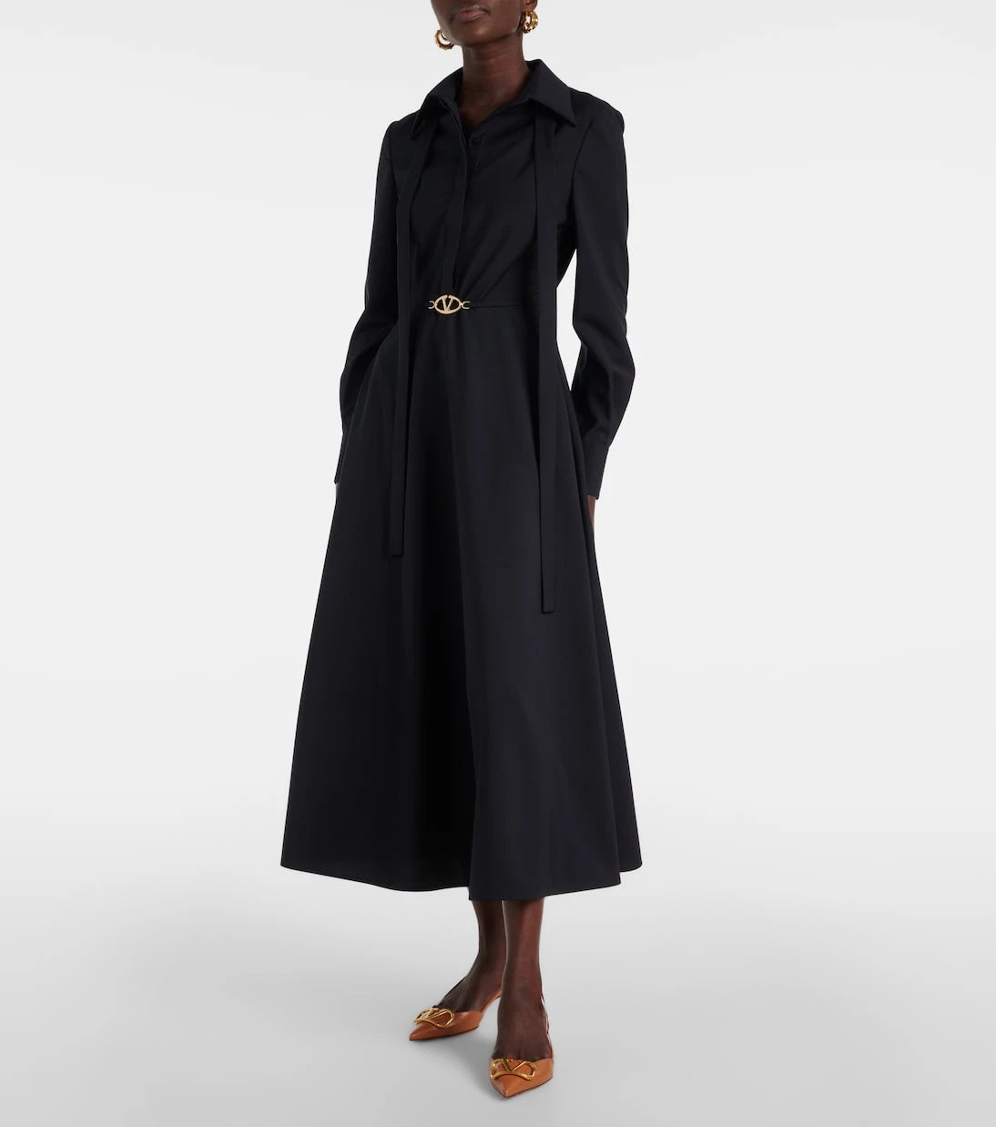 Valentino - Belted logo wool-blend midi dress