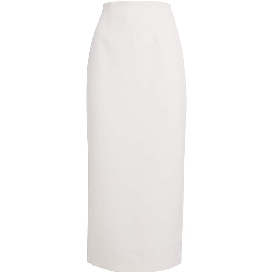 White Crepe Midi Pencil Skirt