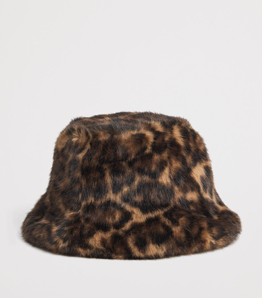 Claudie Pierlot Brown Faux Fur Leopard Bucket Hat