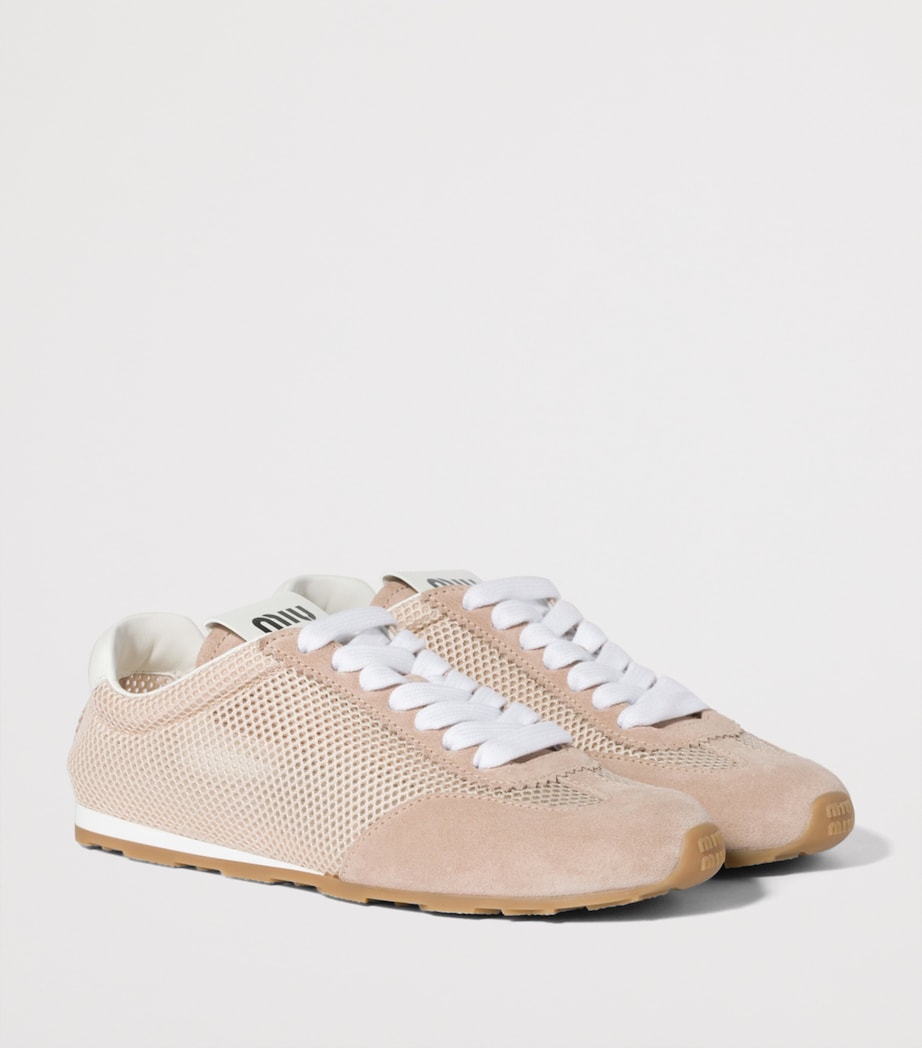 Nude Suede and Mesh Plume Sneakers
