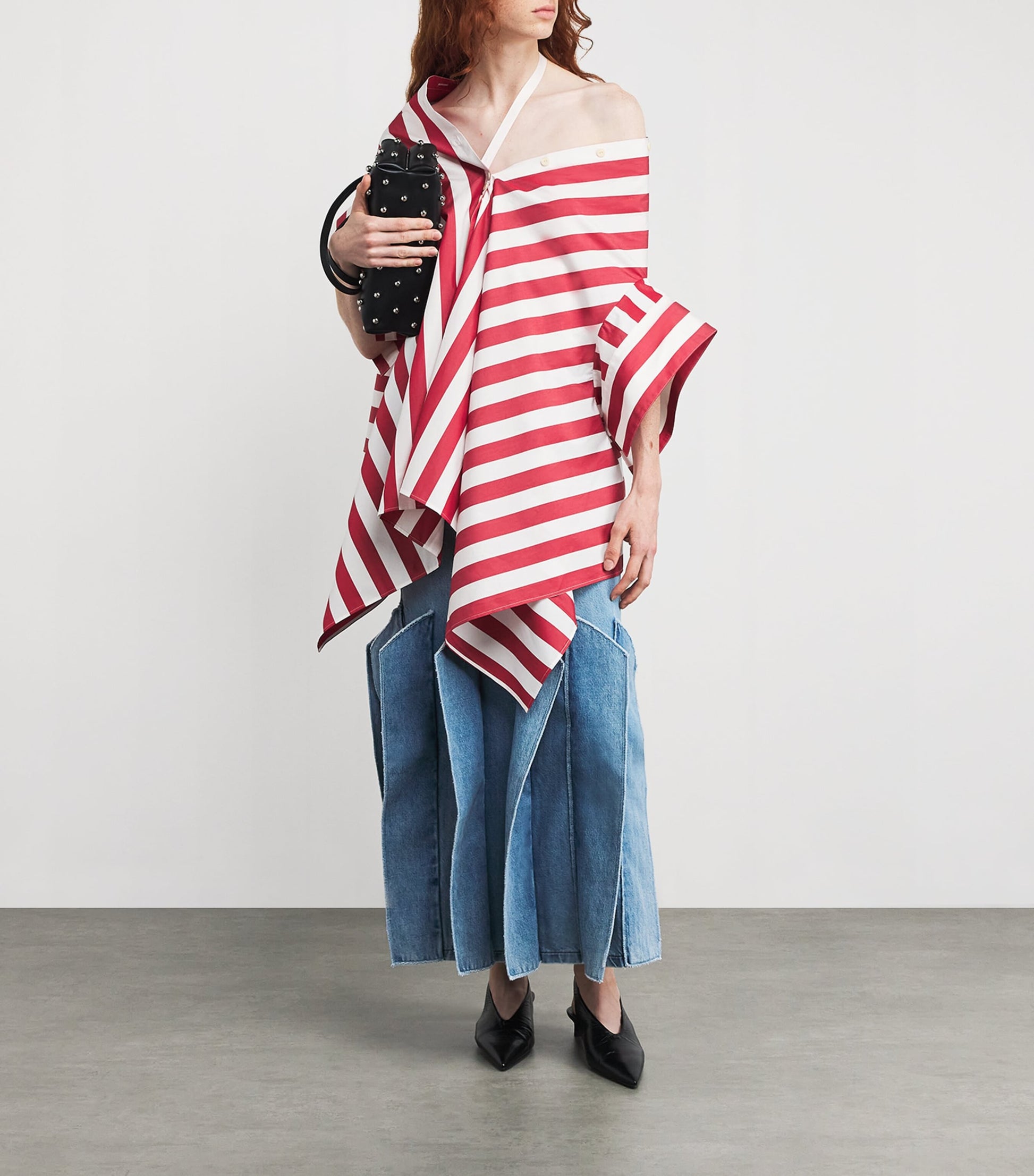 A.W.A.K.E. Mode Blue Denim Panelled Maxi Skirt