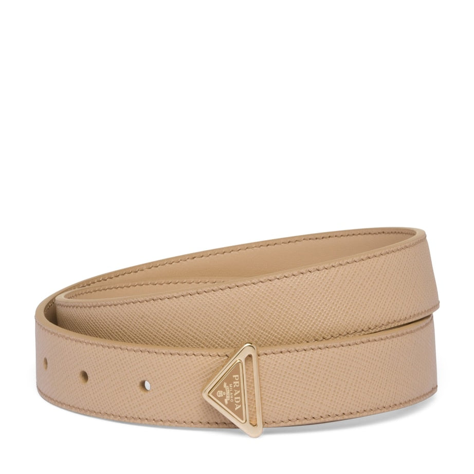 Neutral Saffiano Leather Triangle Belt