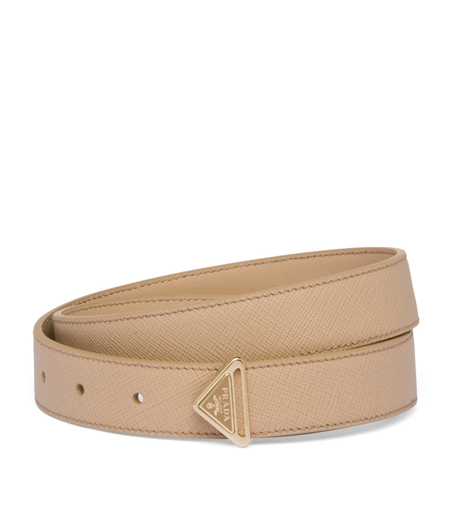 Neutral Saffiano Leather Triangle Belt