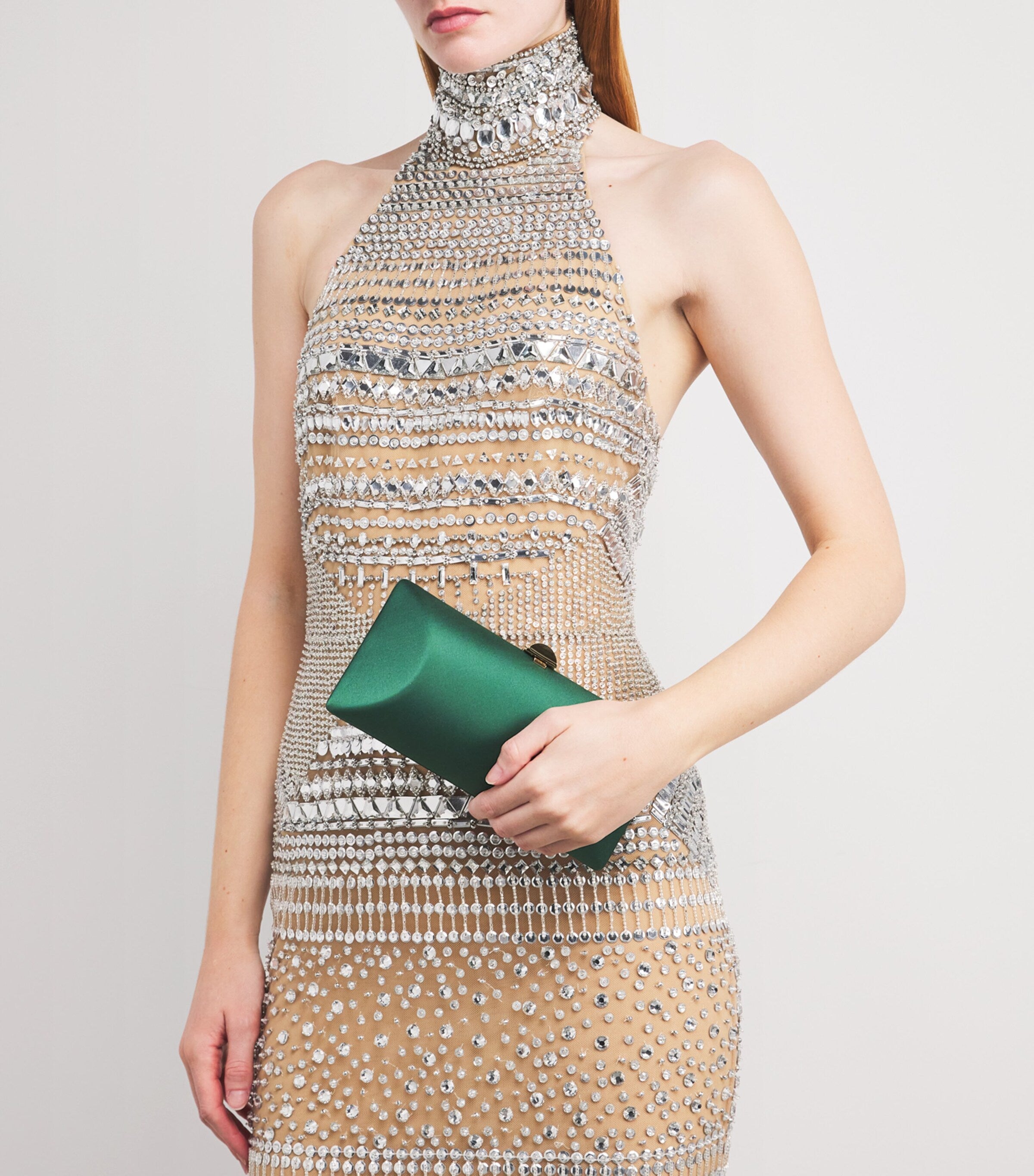 Green Silk Satin Clutch Bag