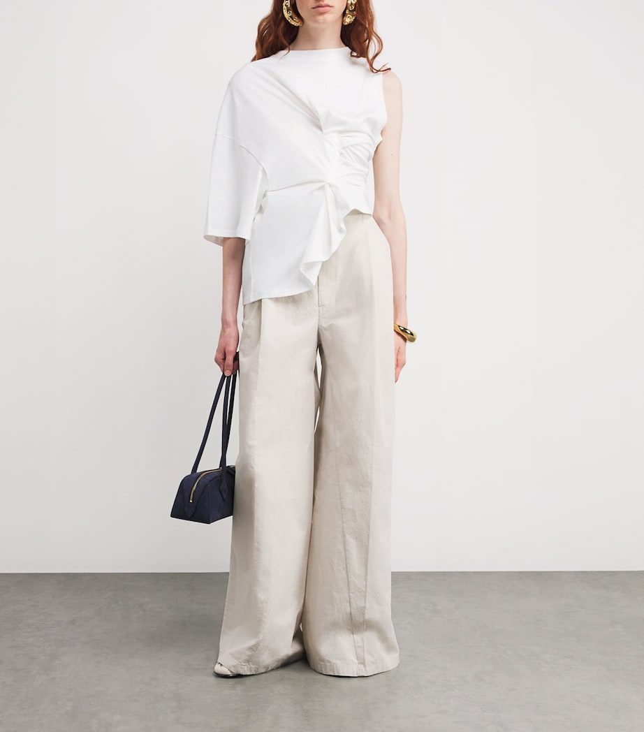 A.W.A.K.E. Mode White Organic Cotton Asymmetric Knot Top