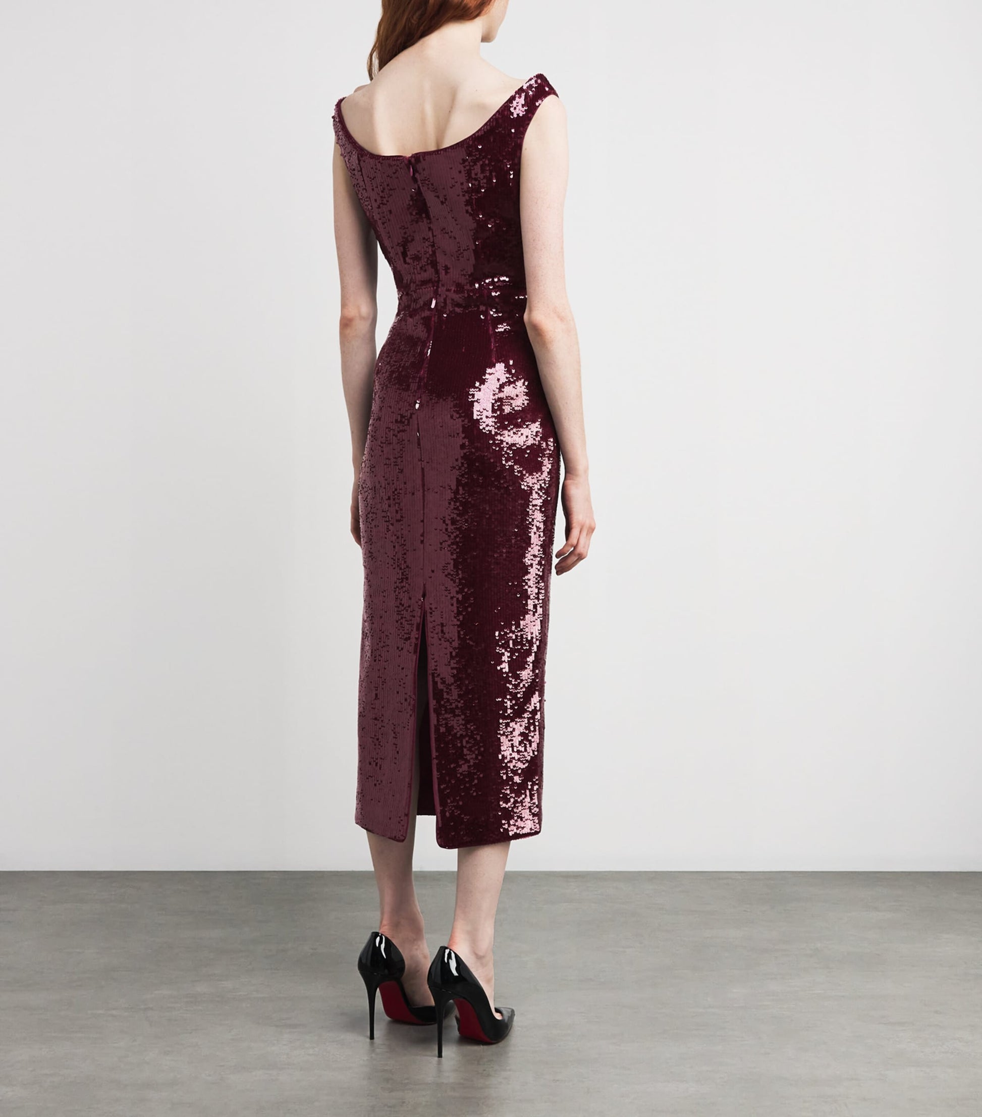 Roland Mouret Burgundy Sequin-Embellished Midi Dress