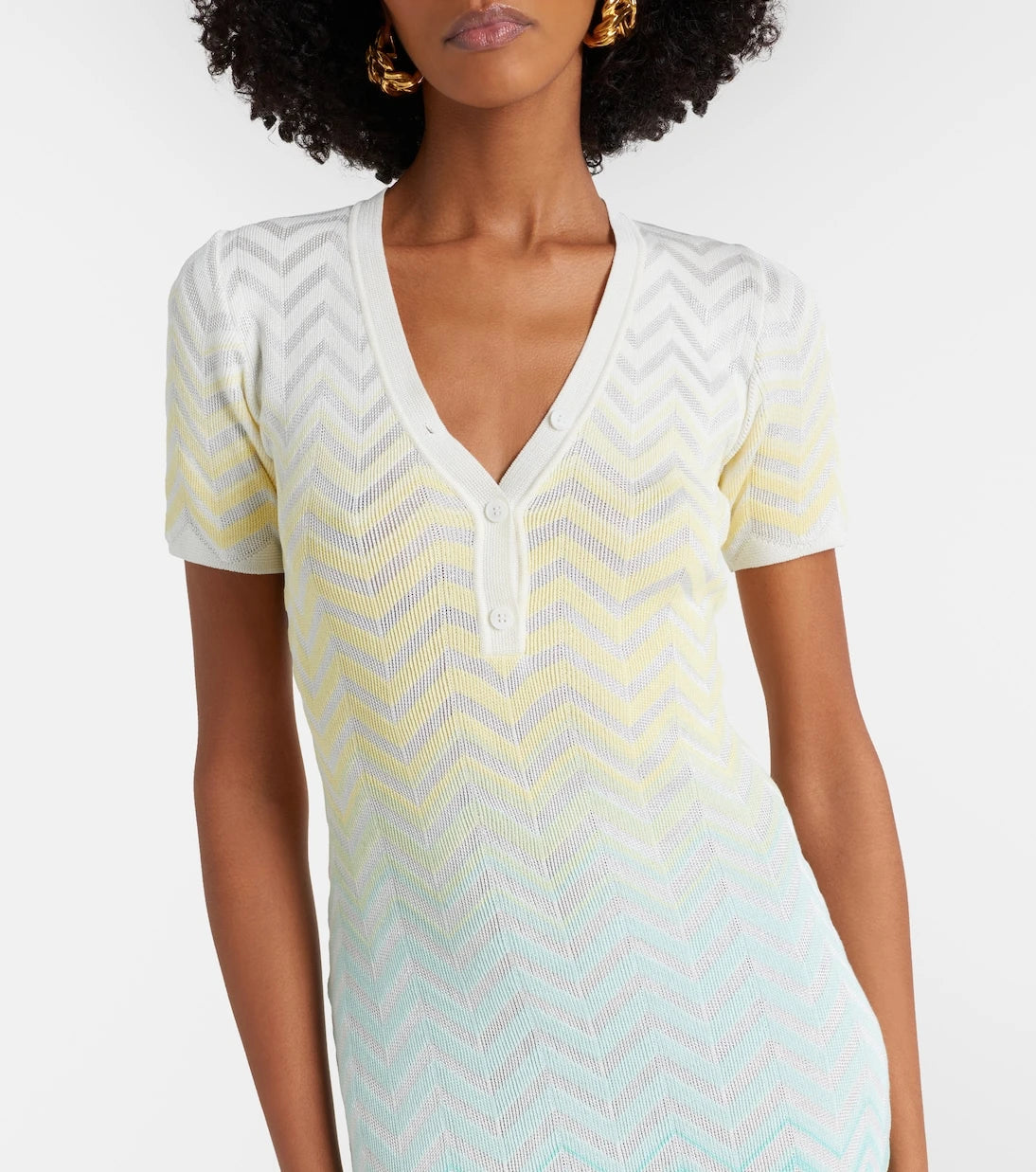 Missoni - فستان ميدي محبوك من مزيج القطن بنقشة الزيغزاغ