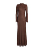 Self-Portrait Brown Mesh Rhinestone-Embellished Maxi Dress