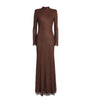 Self-Portrait Brown Mesh Rhinestone-Embellished Maxi Dress