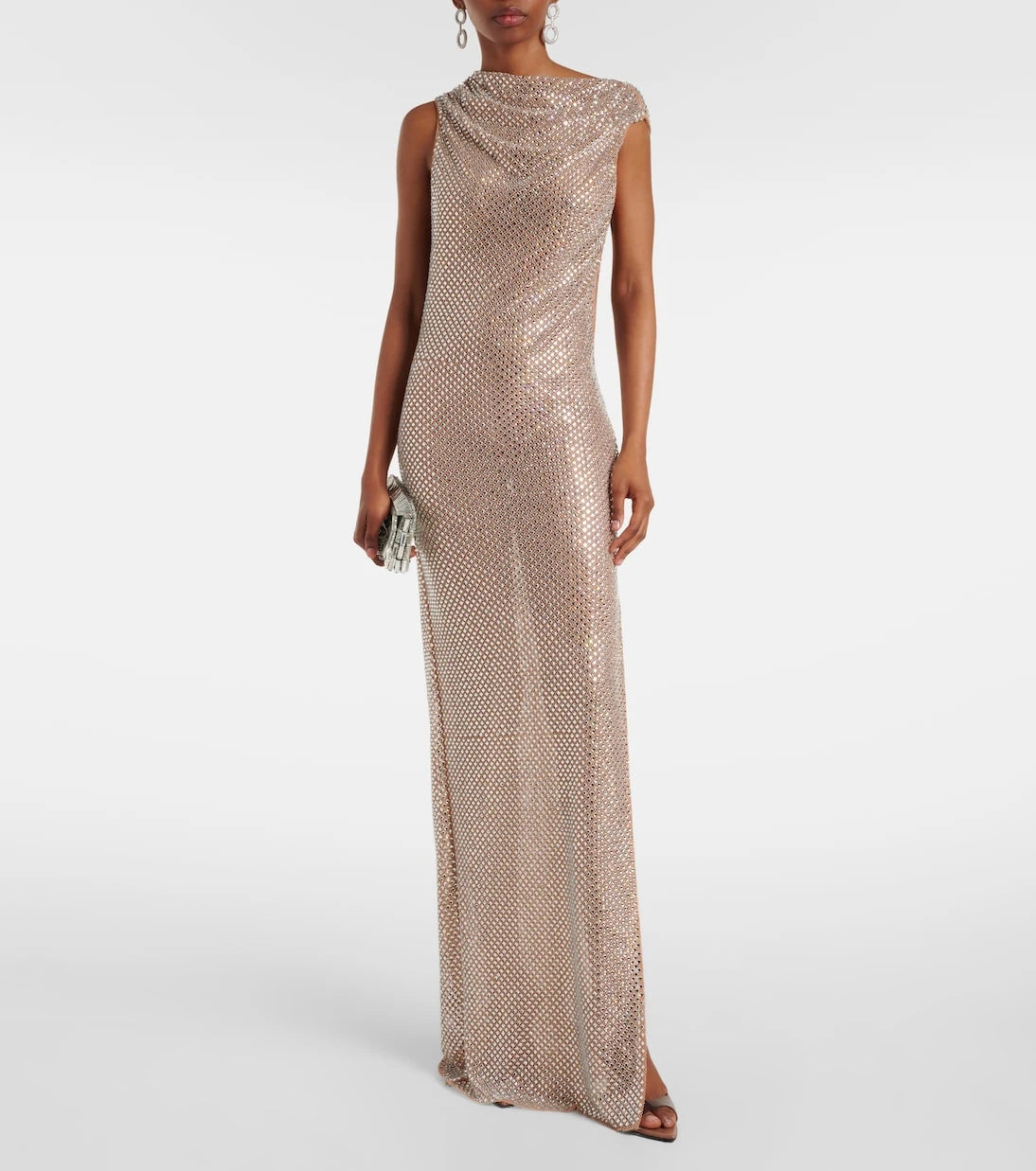 Self-Portrait - Rhinestone draped open-back maxi dress