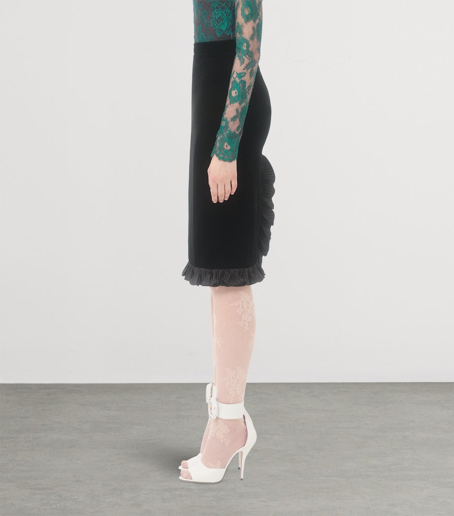 Valentino Black Velvet Ruffled Pencil Skirt