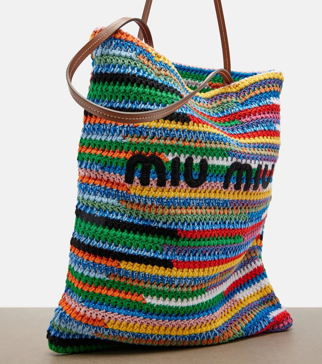 Miu Miu - Leather-trimmed crochet tote bag