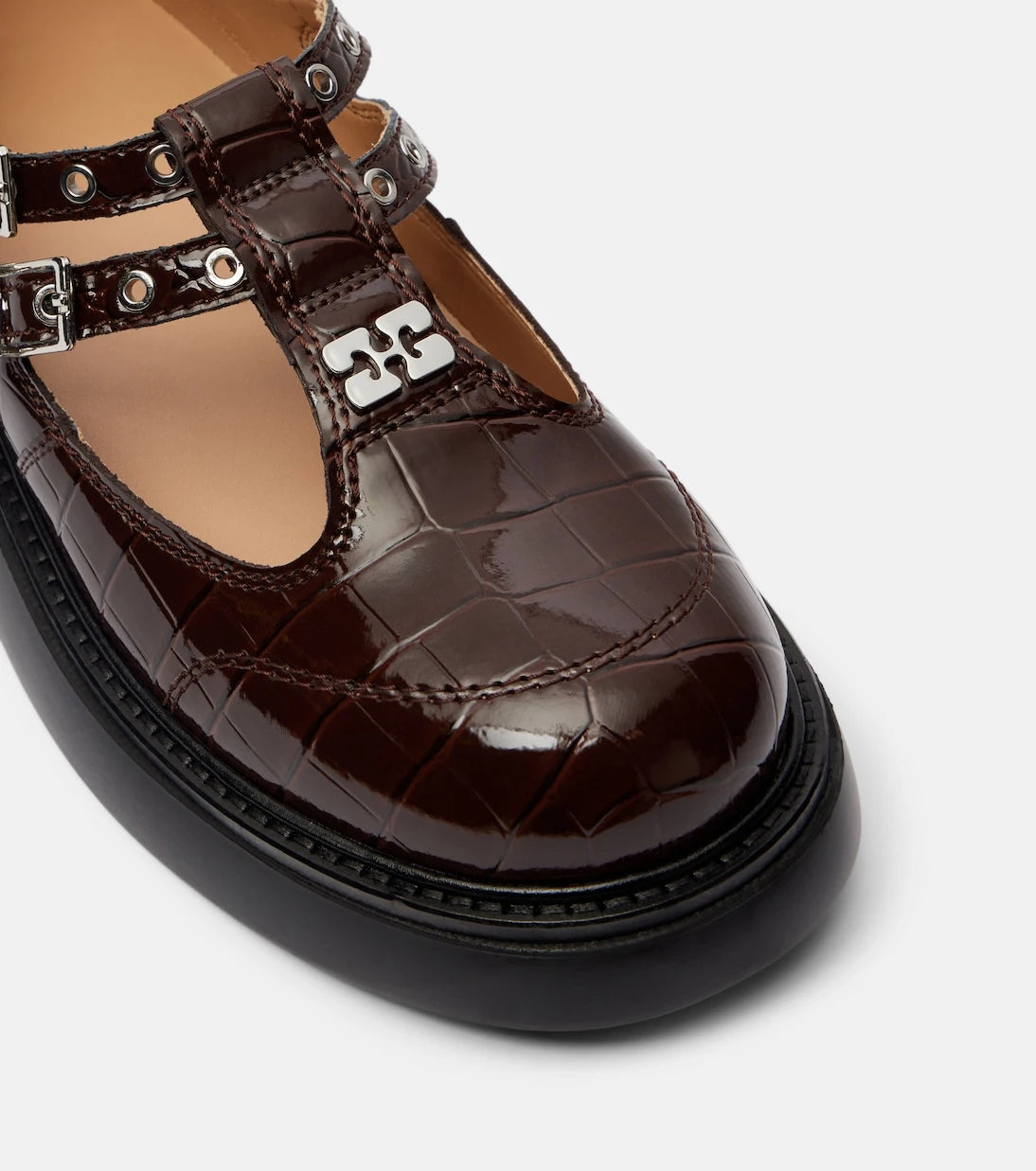 Ganni - Croc-effect Mary Jane flats