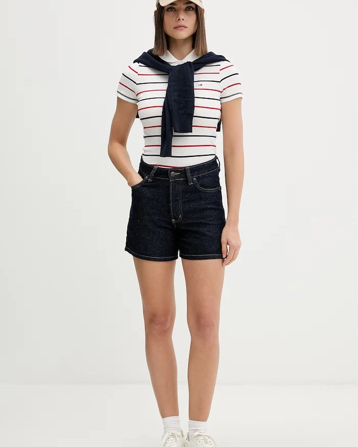 Tommy Jeans тениска с яка дамска от памук с еластан