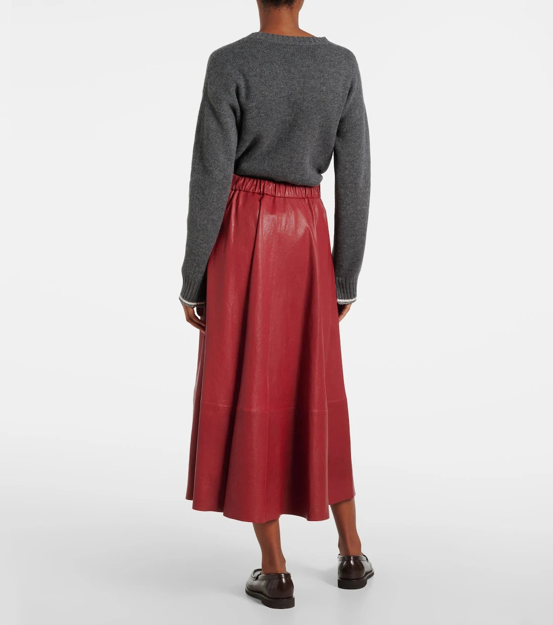 Brunello Cucinelli - High-rise leather midi skirt