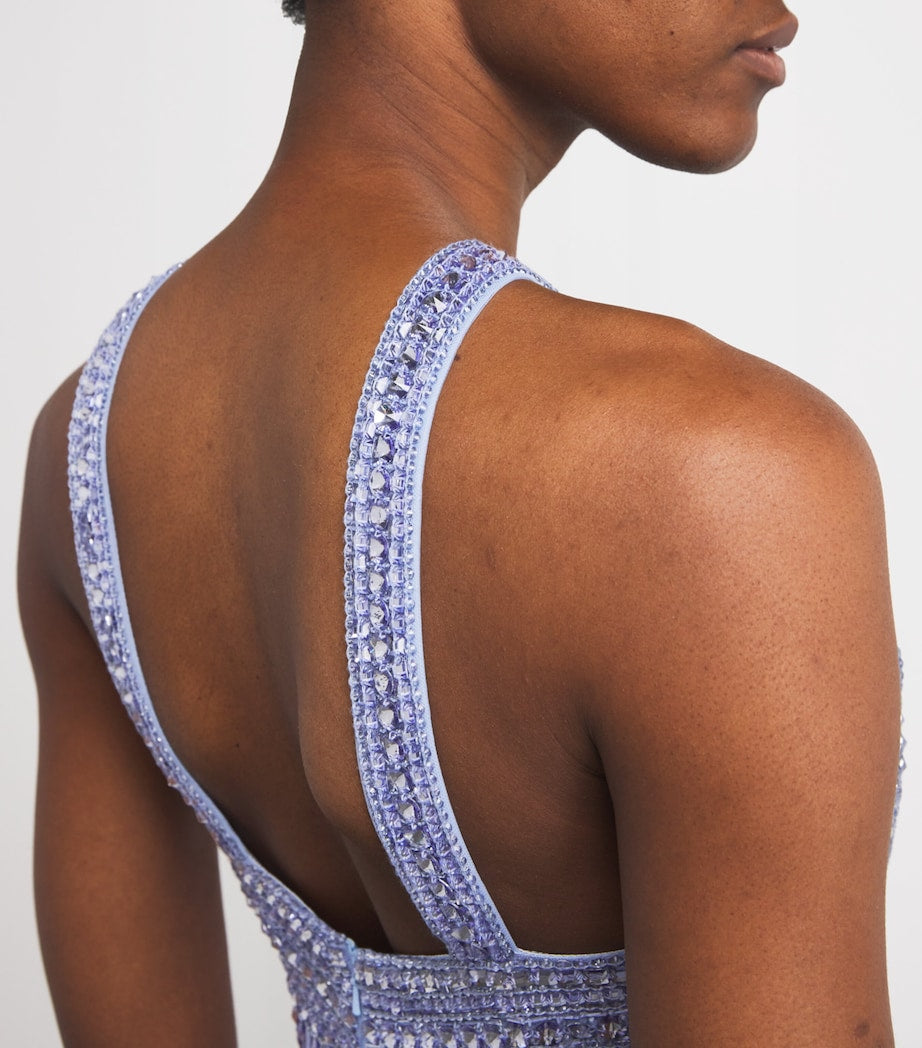 Pamella Roland Blue Sequinned Embellished Halterneck Gown