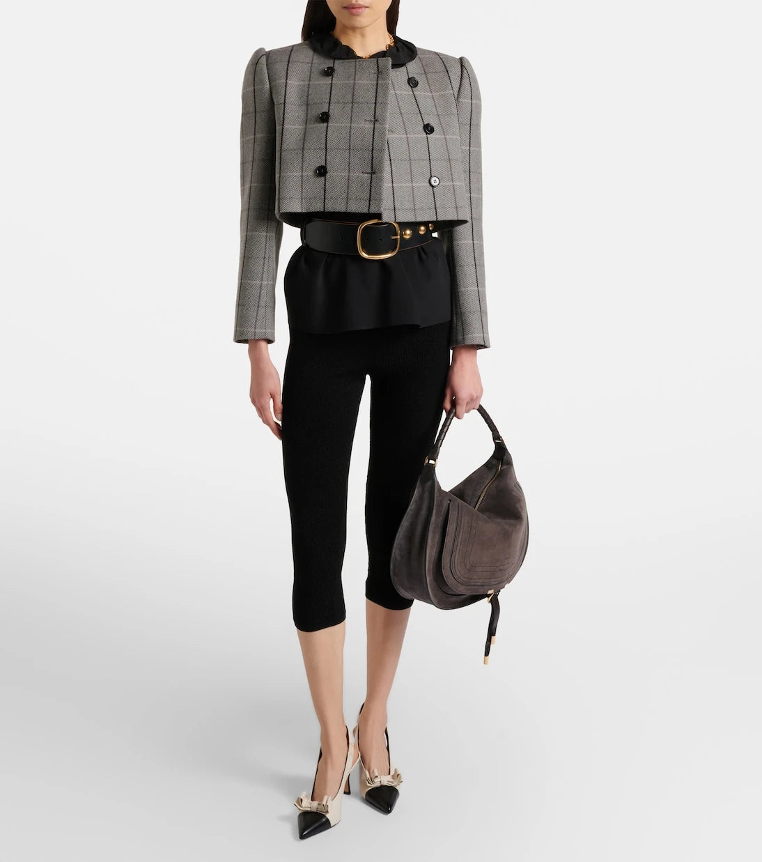 Chloé - Marcie leather-trimmed suede shoulder bag