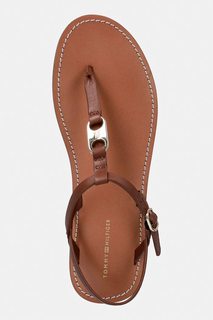 Tommy Hilfiger düz tabanlı kadın deri sandalet LEATHER THONG SANDAL