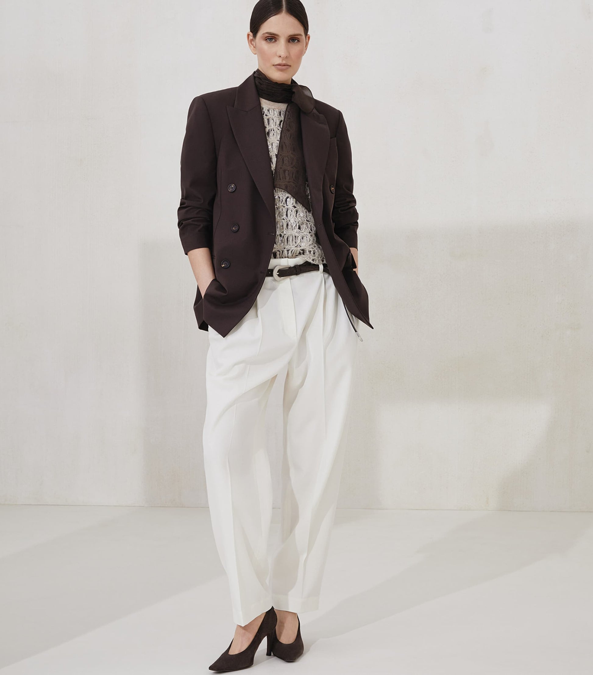 Brunello Cucinelli Brown Silk Pussybow Sleeveless Top