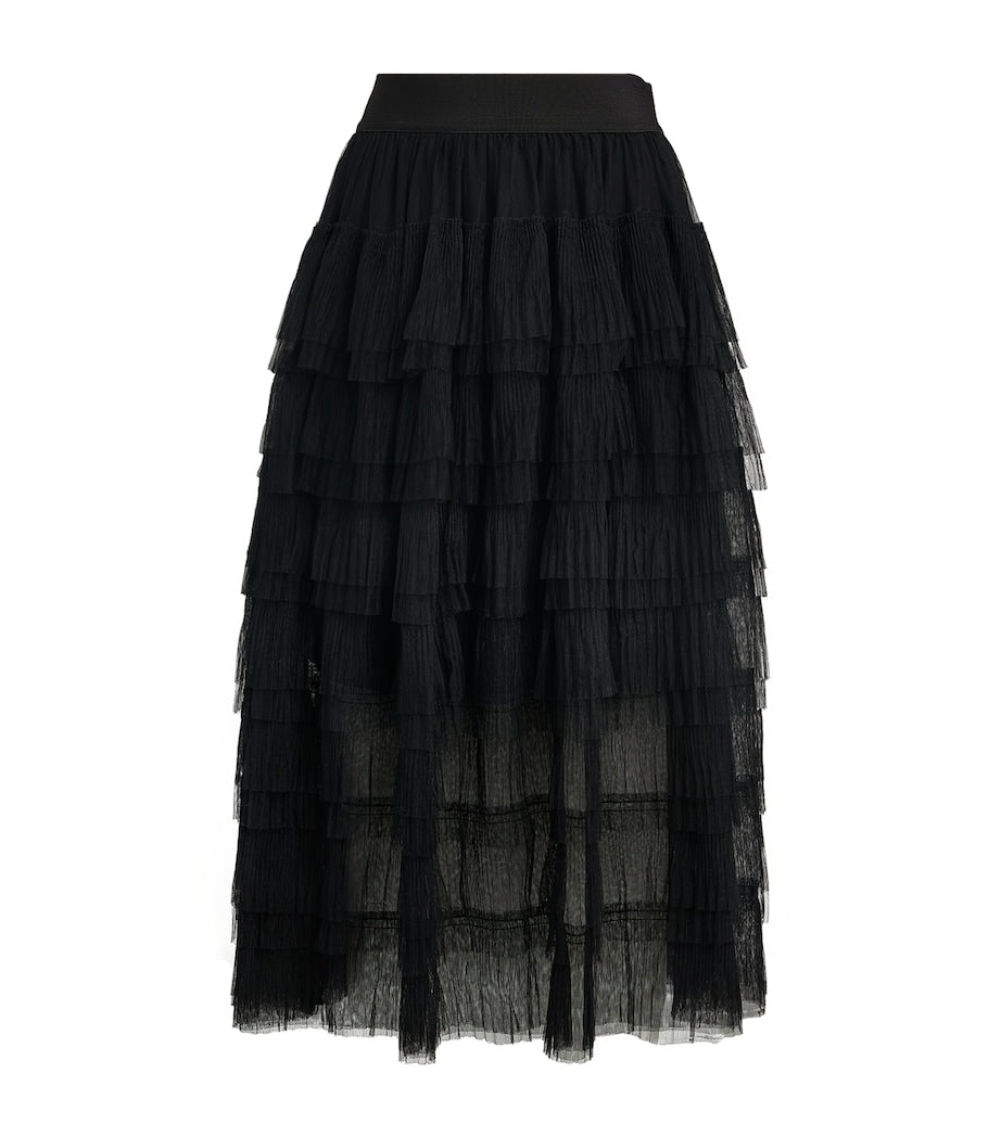 Maje Black Semi-Sheer Midi Skirt