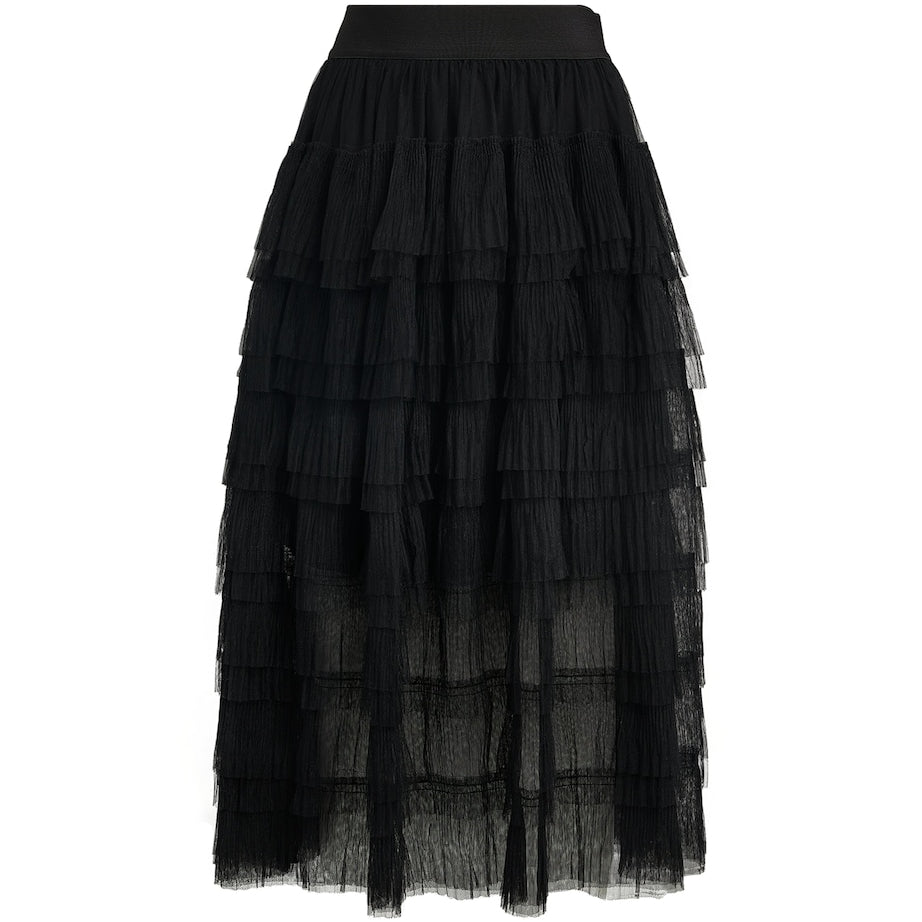 Maje Black Semi-Sheer Midi Skirt