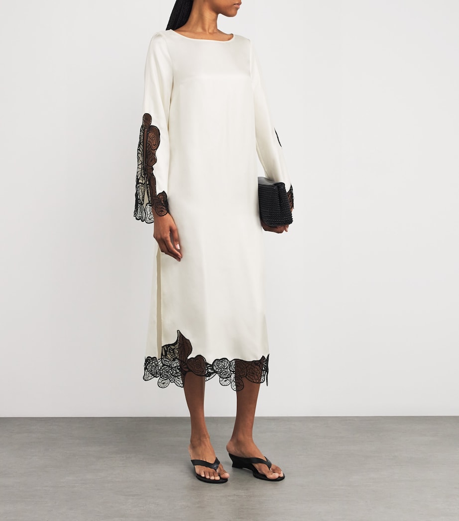 Loulou de Saison Ivory Silk Lace-Detail Soto Midi Dress