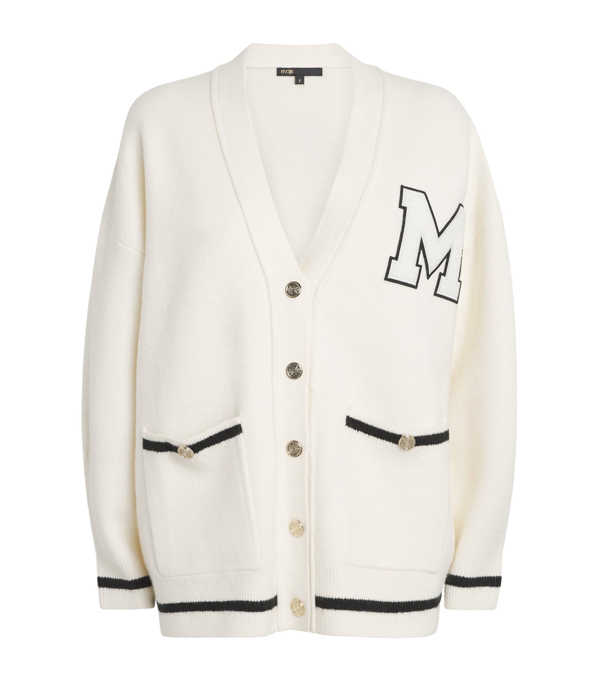 Maje White Monogram Appliqué Cardigan