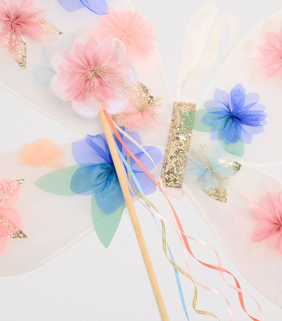 Organza Flowers Wings and Wand Set