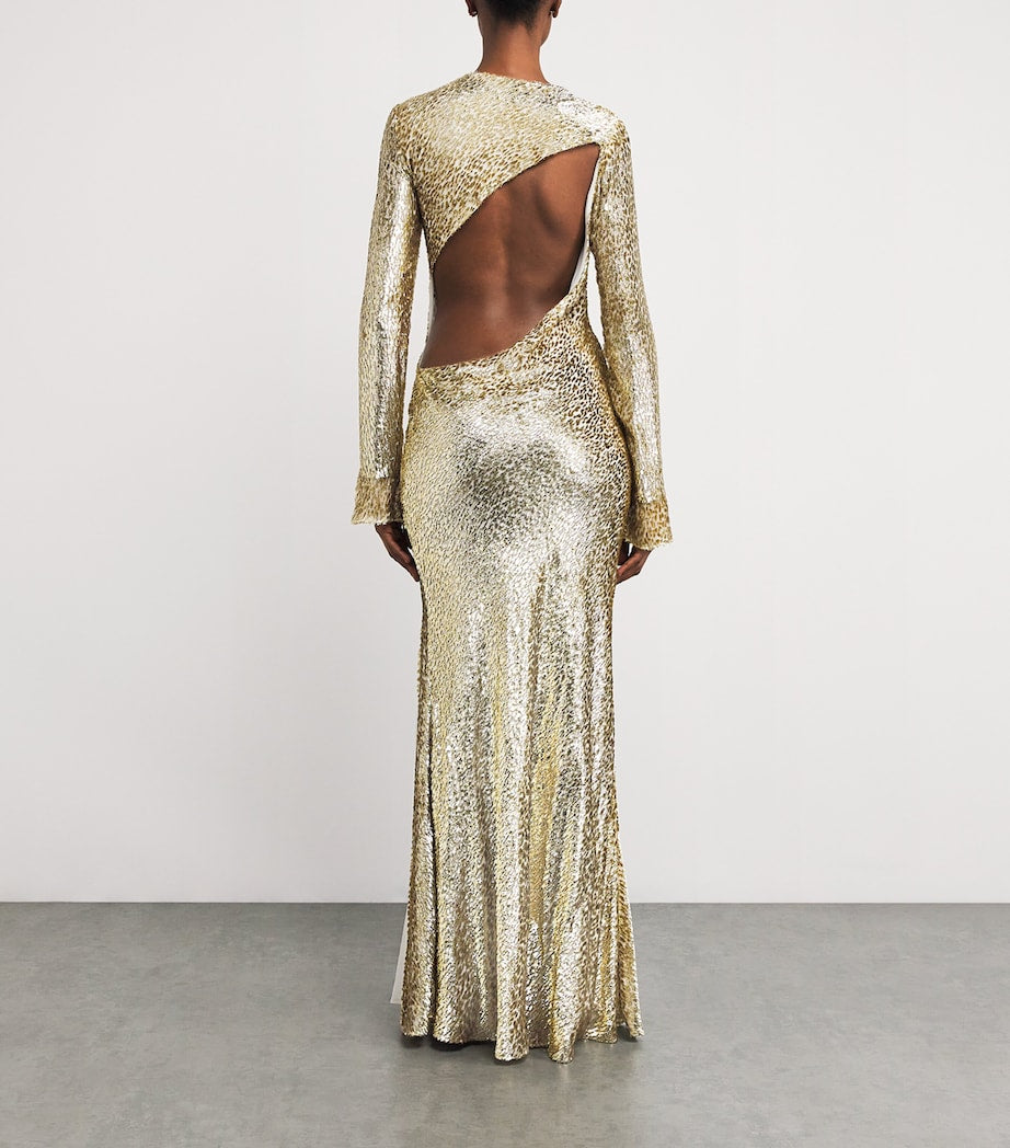 Self-Portrait Gold Metallic Cut-Out Maxi Dress