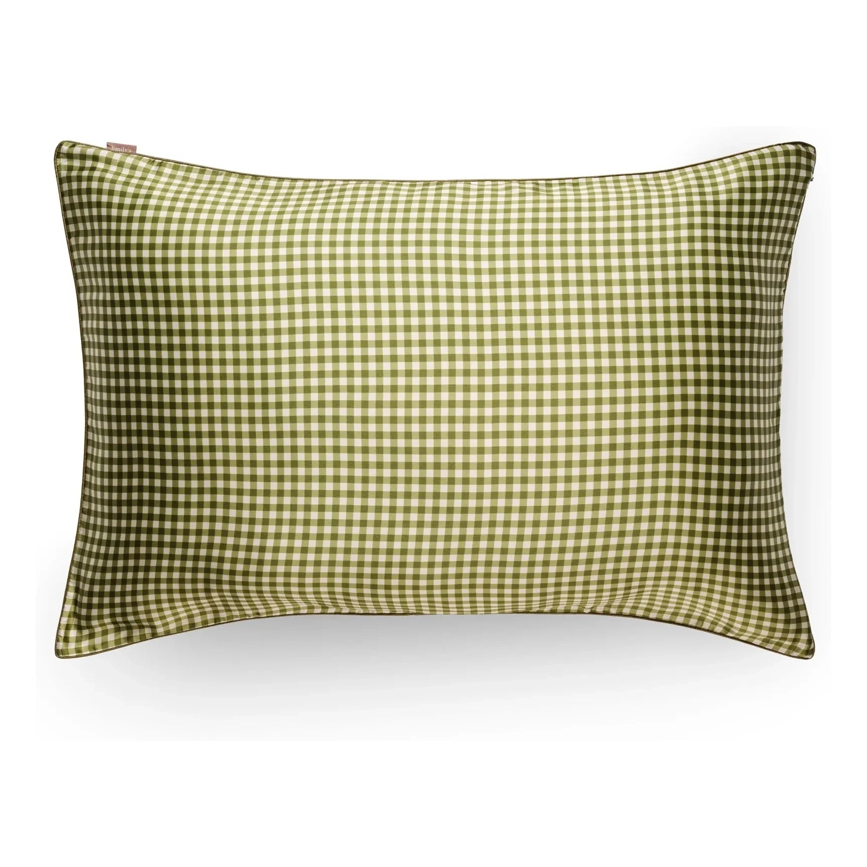 Emily's Pillow - Gingham printed mulberry silk pillowcase   | Khaki