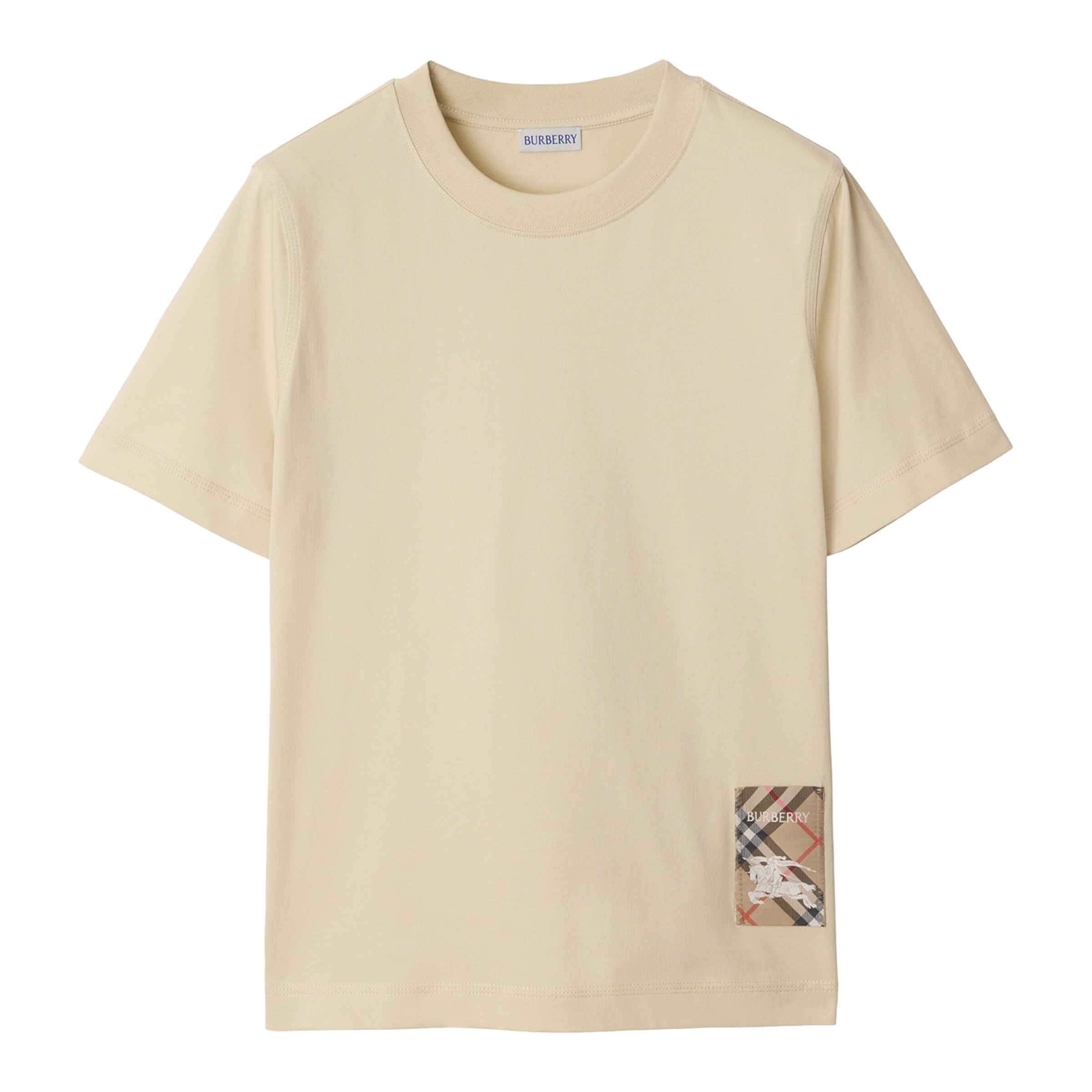 Beige Check-Patch T-Shirt