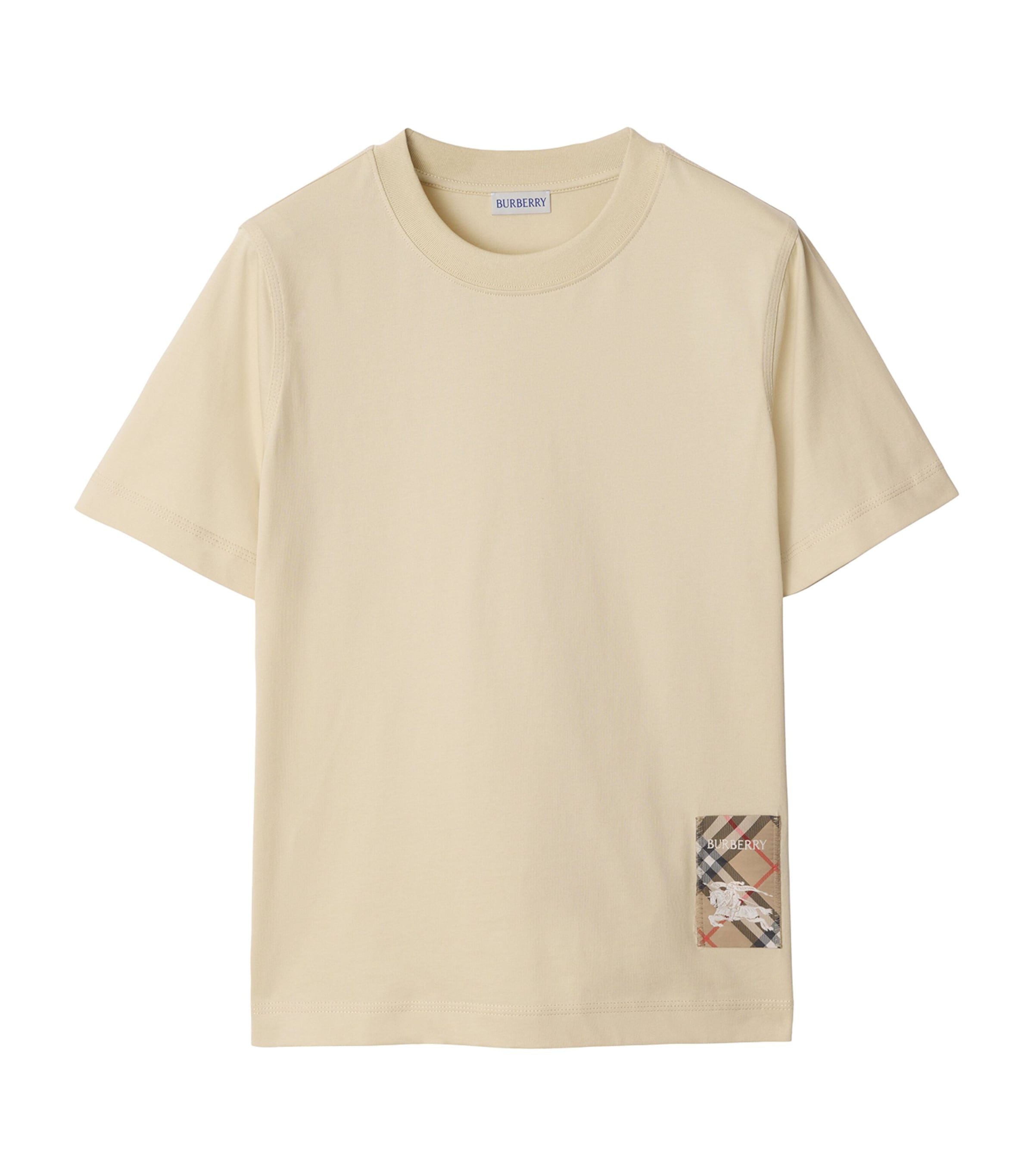 Beige Check-Patch T-Shirt