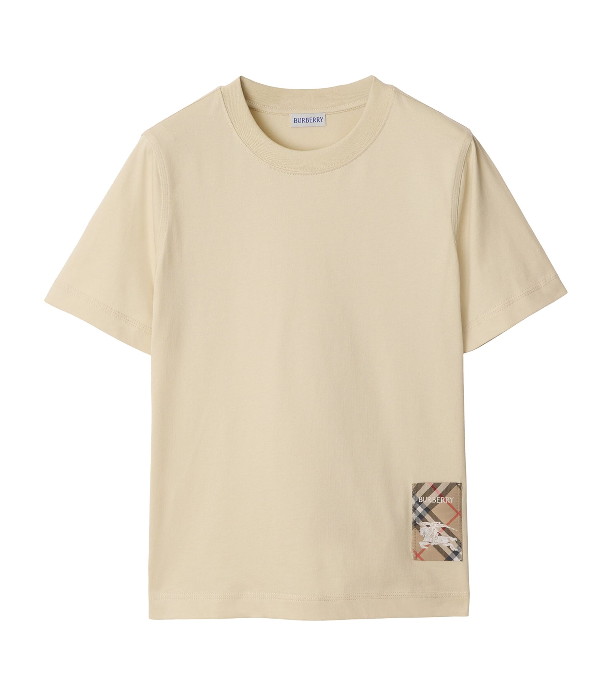 Beige Check-Patch T-Shirt
