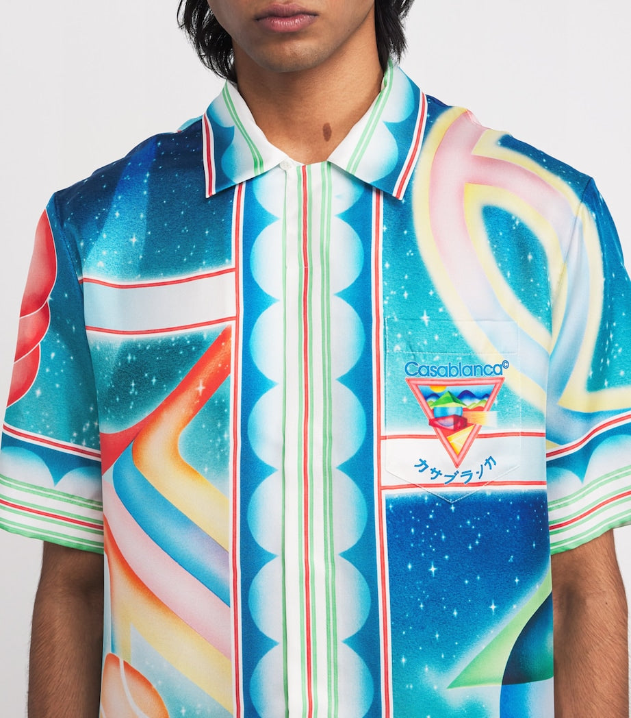 Silk Galaxy Court Print Short-Sleeve Shirt