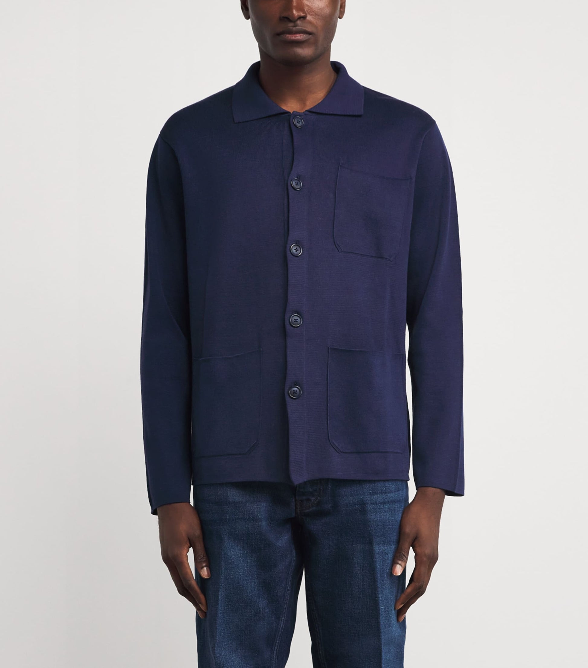 Navy Cotton Three-Pocket Overshirt