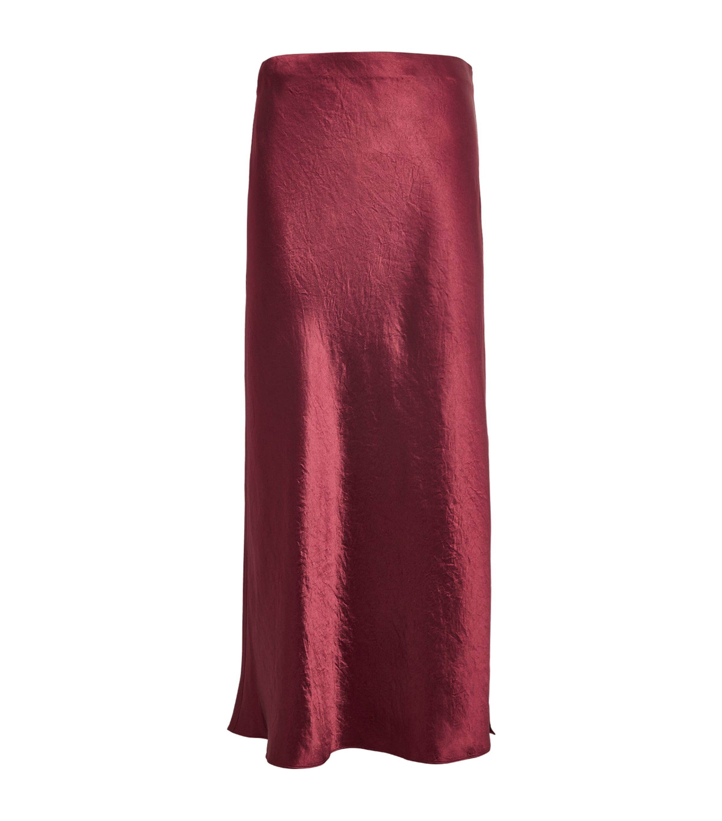 Vince Red Satin Crinkled Midi Skirt