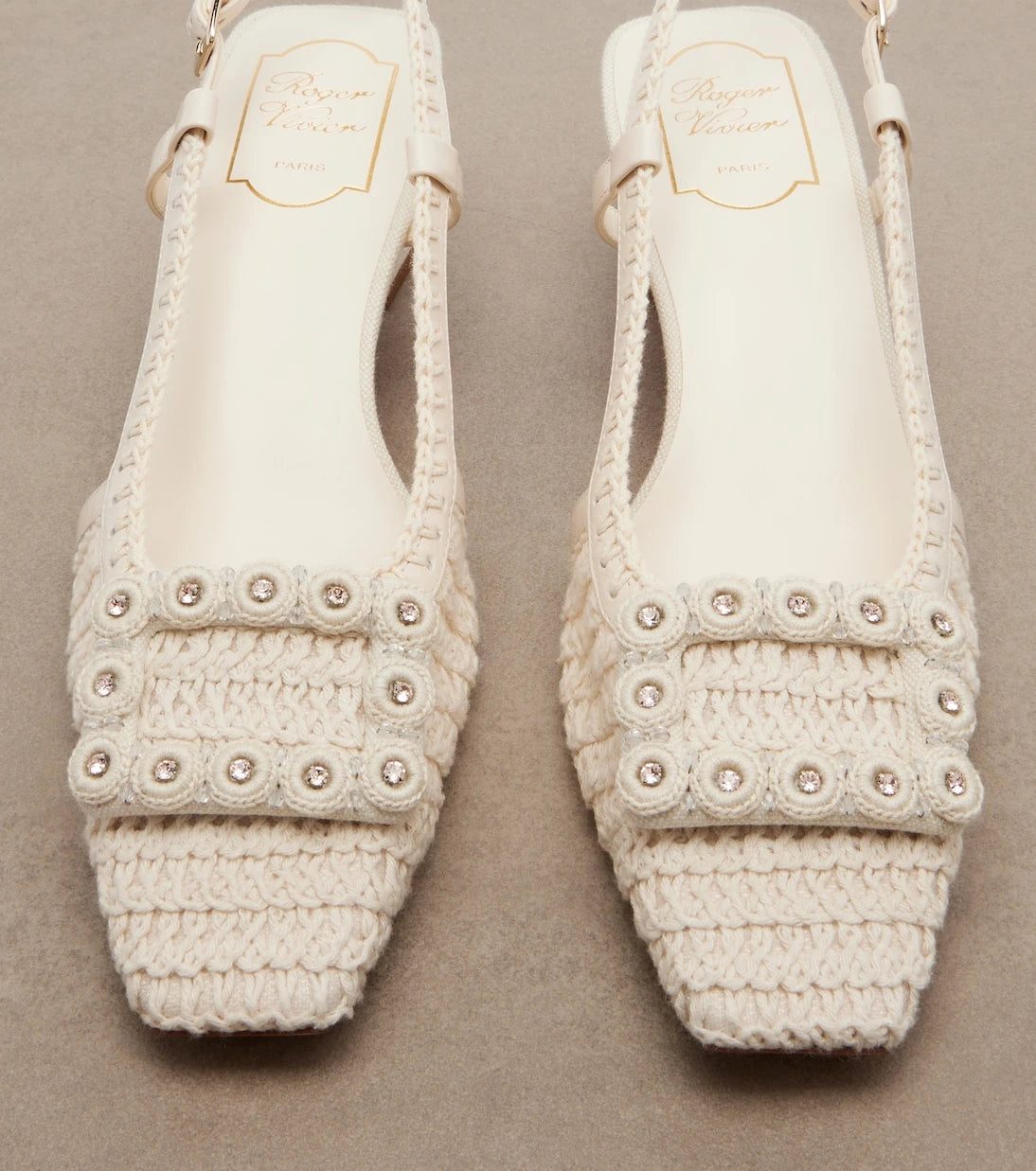 Roger Vivier - Belle Vivier crochet and leather slingback pumps