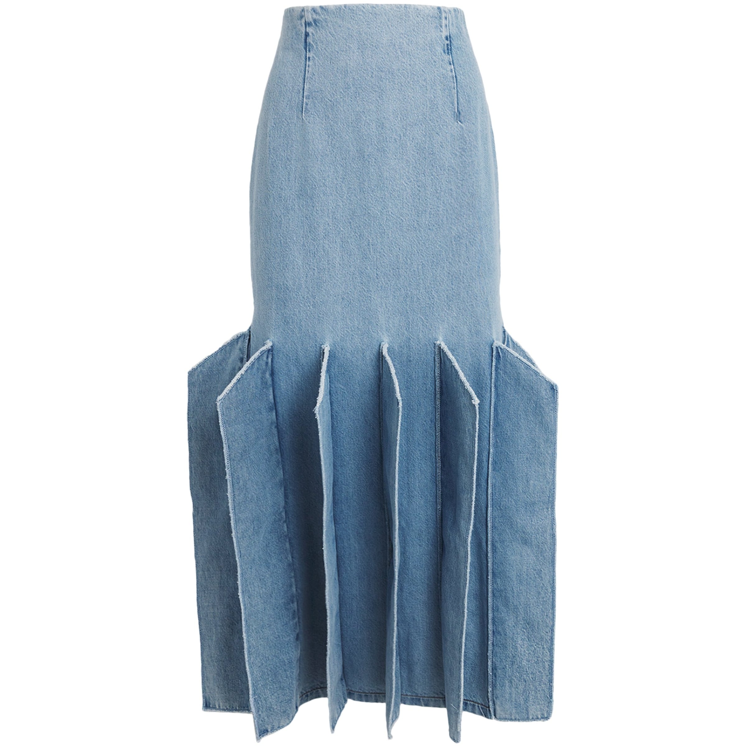 A.W.A.K.E. Mode Blue Denim Panelled Maxi Skirt