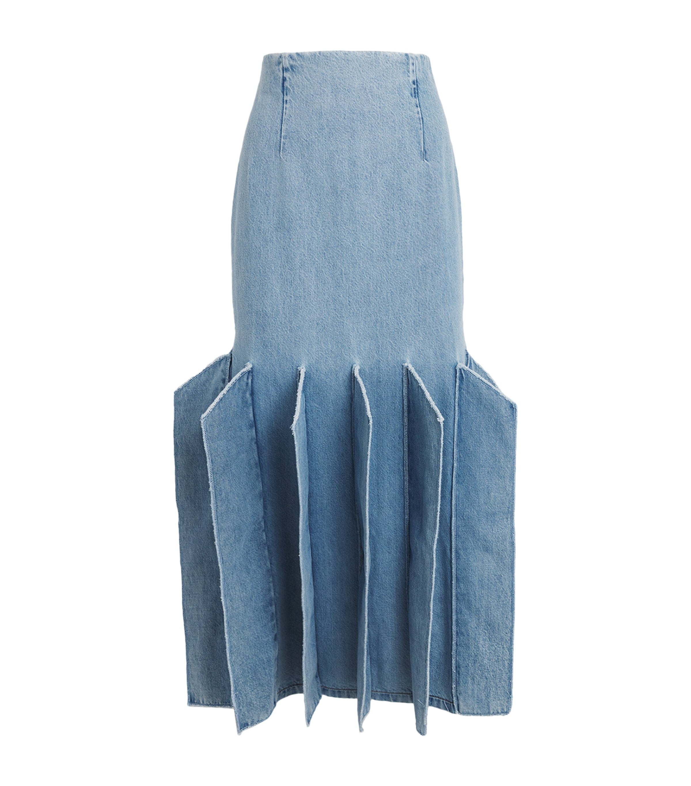 A.W.A.K.E. Mode Blue Denim Panelled Maxi Skirt