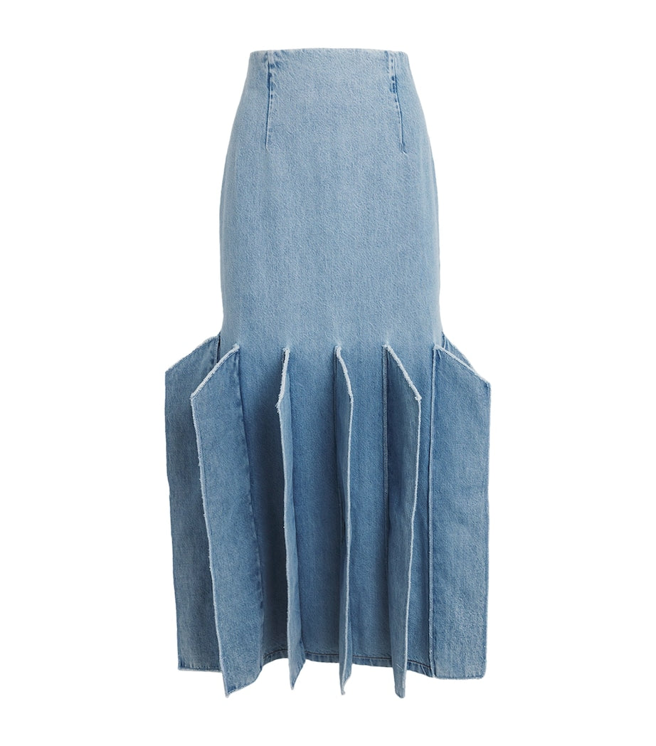 A.W.A.K.E. Mode Blue Denim Panelled Maxi Skirt